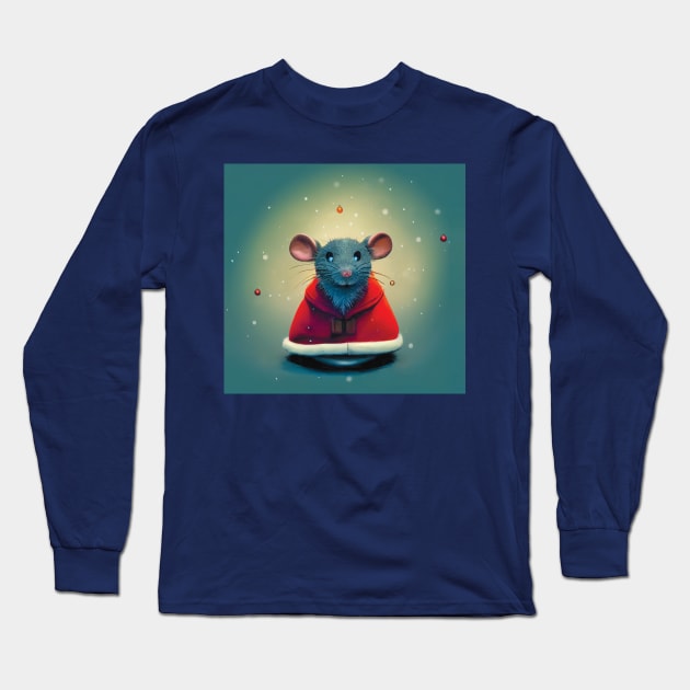 Santa Mouse in Father Christmas Outfit. Collage style Long Sleeve T-Shirt by Geminiartstudio